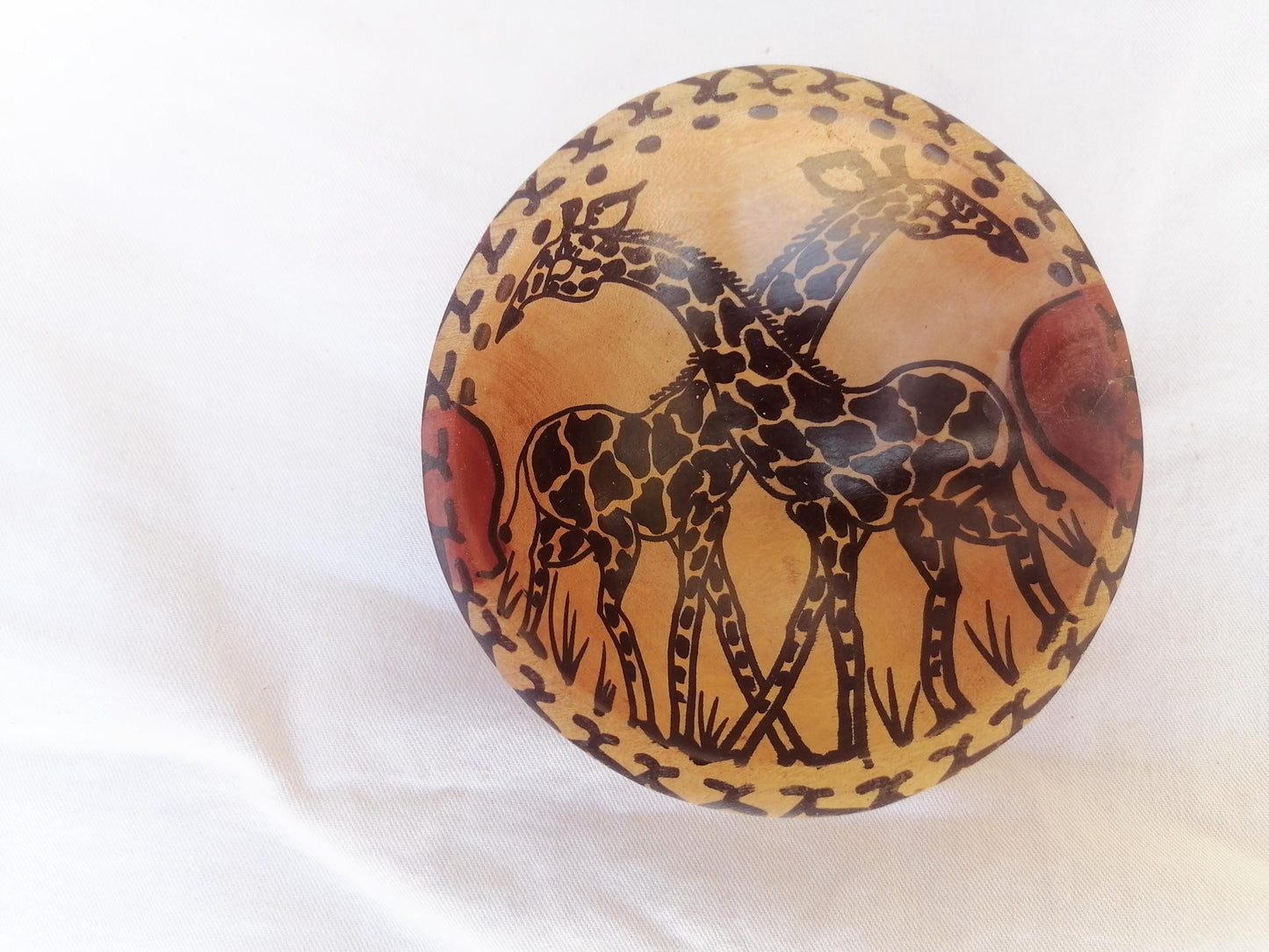 Handmade wooden bowl, decorative bowls, African artwork, geometric design, handpainted wildlife