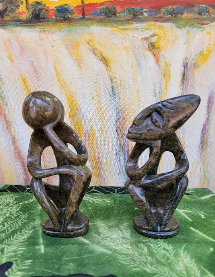 2 Shona stone sculptures - handmade gift, serpentine Statues, Home Decor Statues, African Stone Statues, Stone Sculpture Statues