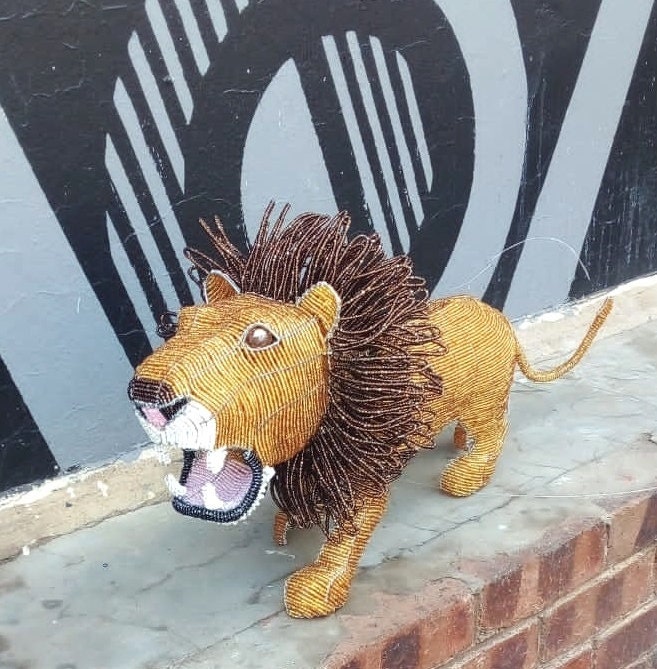 5 LION FIGURINES |beaded wire art |African Animals | Decorative sculpture | Unique home décor, rustic home decor