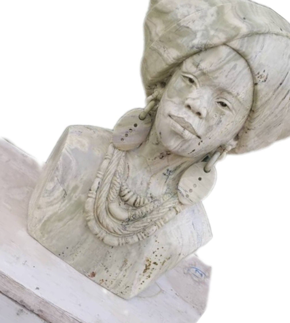 SHONA STONE SCULPTURE, lady bust statue, female head bust, butter jade stone, home decor statue, african statue, carving stone