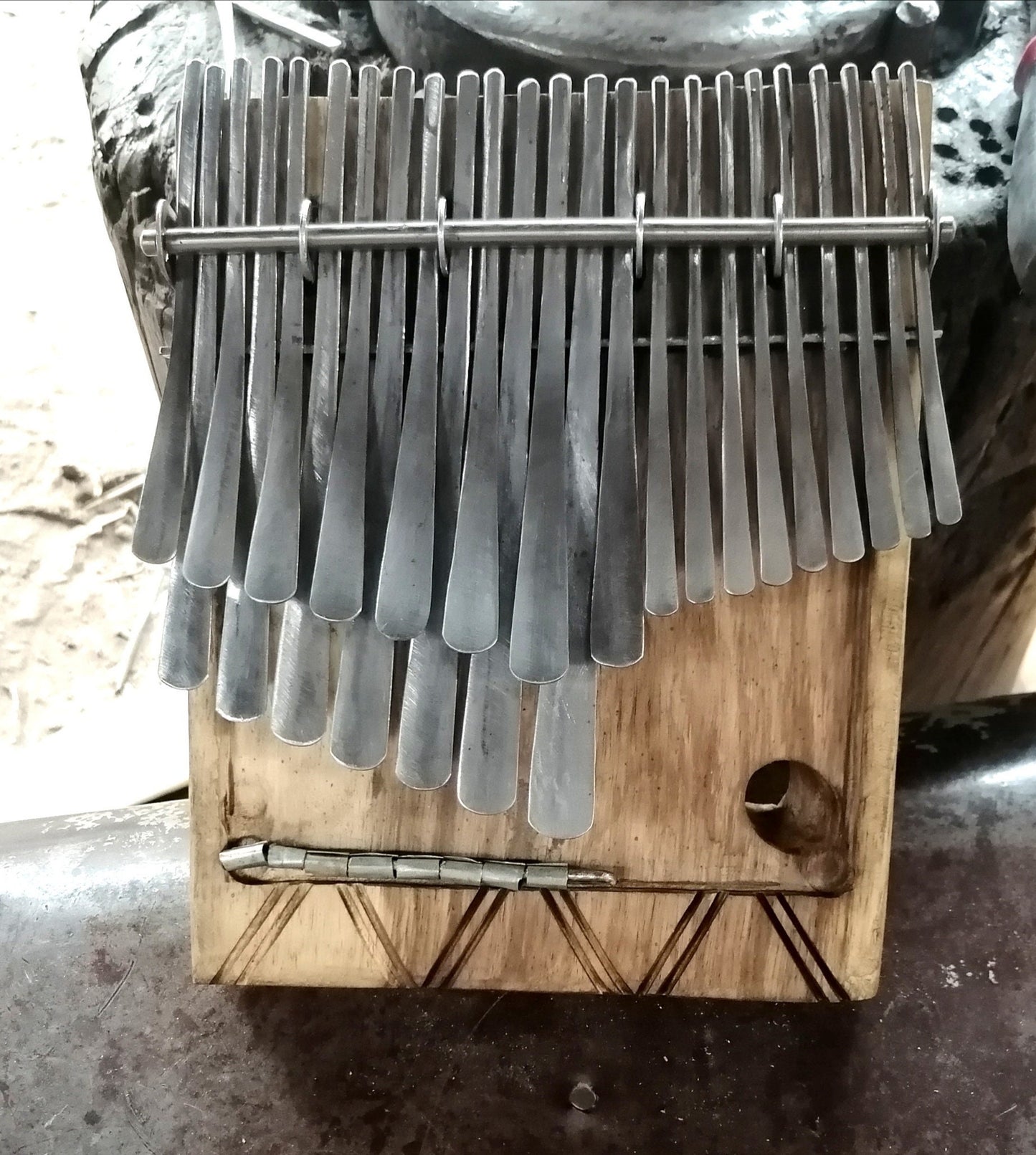 AFRICAN KALIMBA BASS , large 24 key mbira, finger piano, thumb piano, african instrument, made to order, with pick up, in F tune