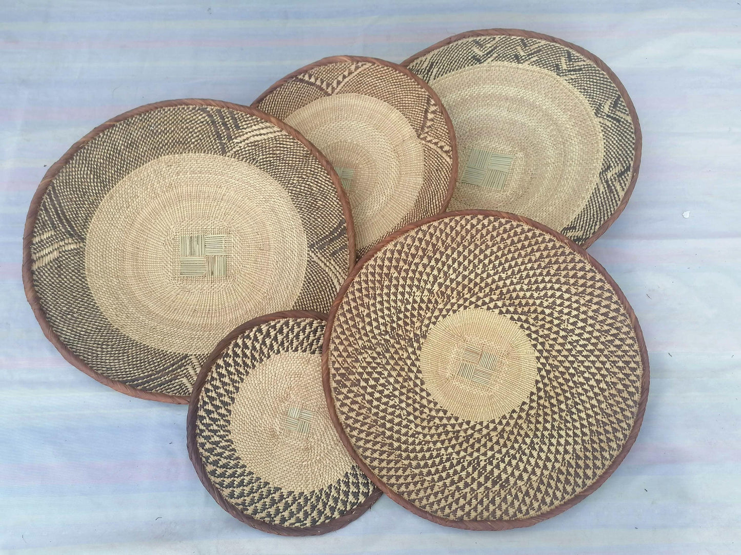 5 BINGA BASKET SET, Coastal décor, boho style , wall basket set, wall hanging decor , african wall decor, African Tonga baskets