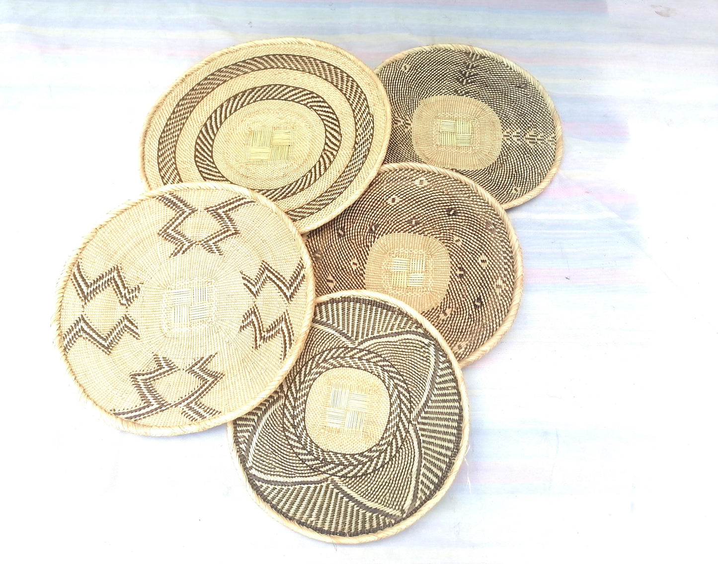 5 BINGA BASKET SET, Coastal décor, boho style , wall basket set, wall hanging decor , african wall decor, African Tonga baskets