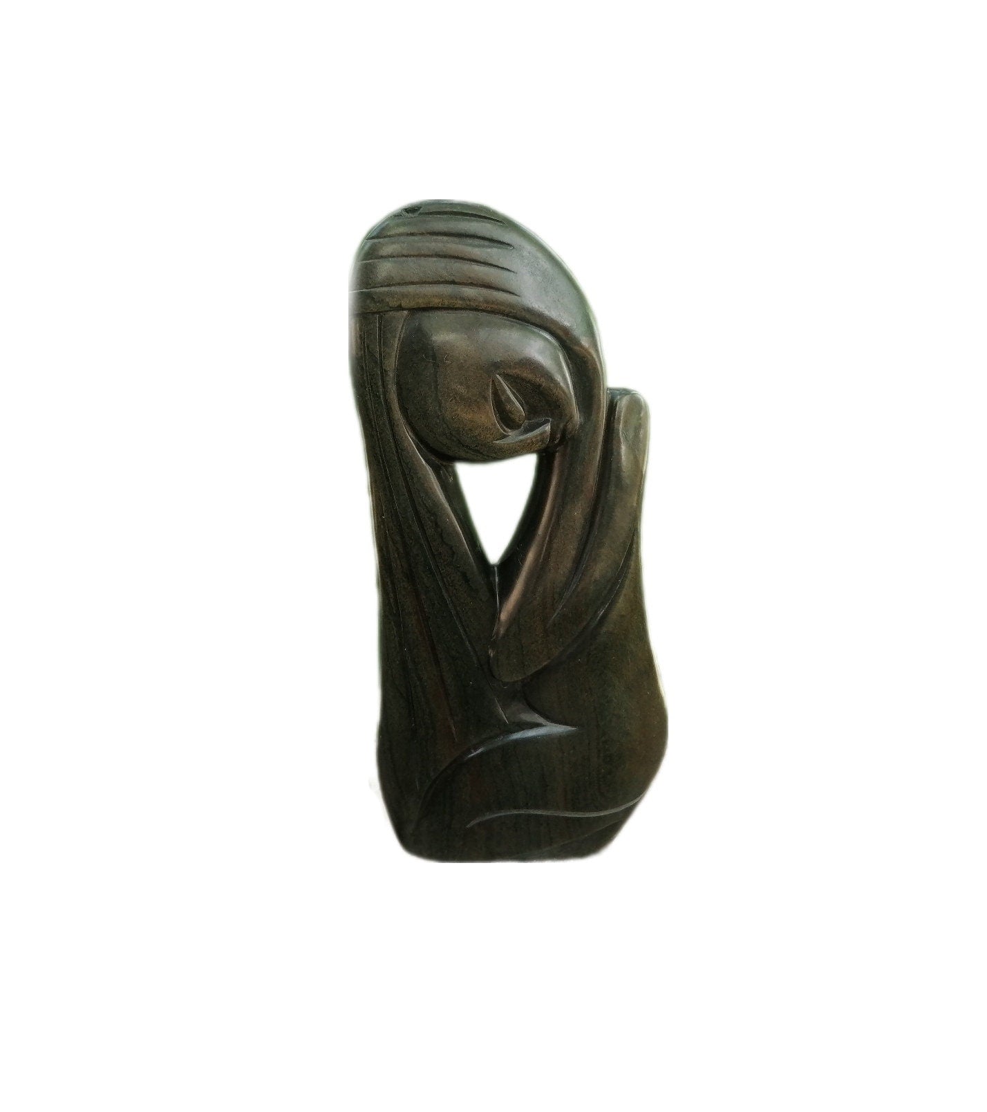 SHONA STONE SCULPTURE, abstract statue , golden serpentine stone , bathing Princess, home decor statue, african statue, carving stone