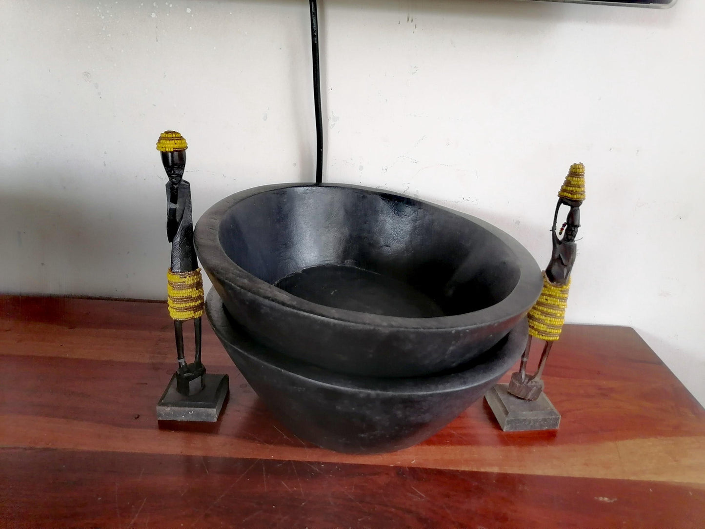 2 Vintage Round Bowls, Antique Wooden Bowls , West African bowls, handmade collectible, Rustic Bowls, Primitive Vessels