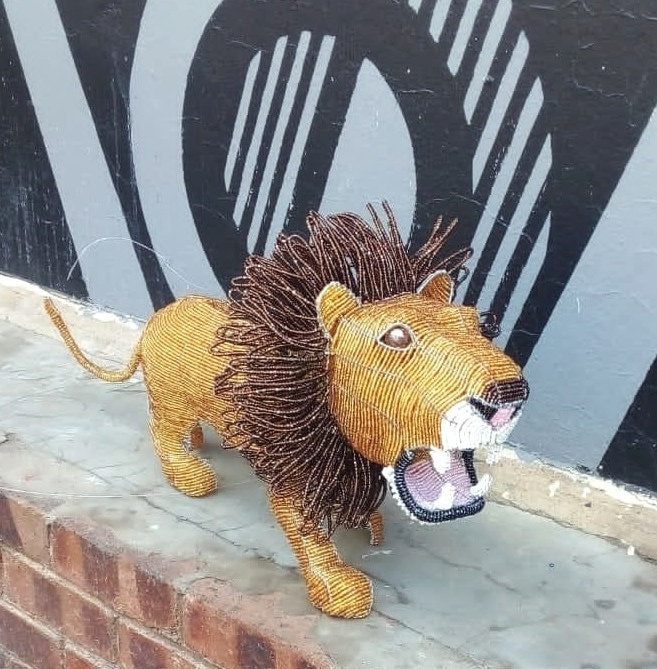 5 LION FIGURINES |beaded wire art |African Animals | Decorative sculpture | Unique home décor, rustic home decor