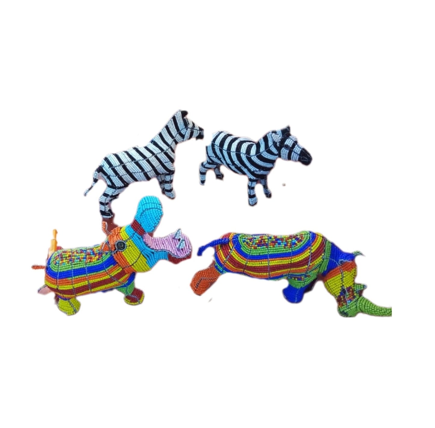4 Beaded African Wildlife | zebra lion hippo rhino | unique home décor | Bead and Wire Animals , Home gifts, home decor boho chic