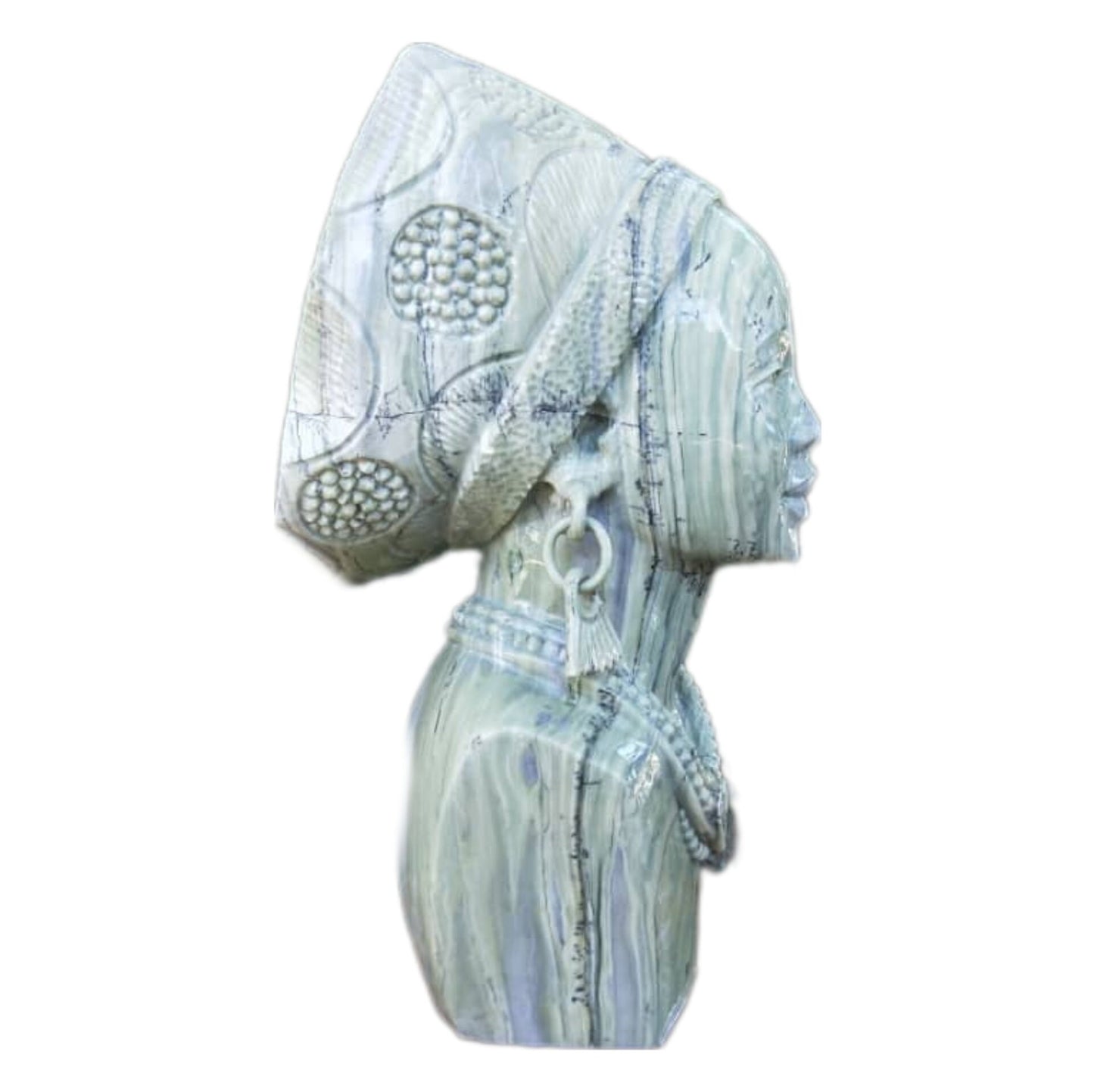 SHONA STONE SCULPTURE, lady bust statue, female head bust, butter jade stone, home decor statue, african statue, carving stone