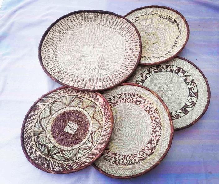 5 BINGA-KORB-SET, Küstendeko, Boho-Stil, Wandkorb-Set, Wandbehang-Deko, afrikanische Wanddeko, afrikanische Tonga-Körbe