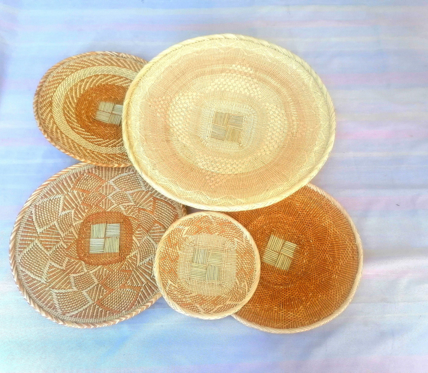 5 BINGA BASKET SET,  Coastal décor, boho style , wall basket set,  wall hanging decor , african  wall decor,  African Tonga baskets