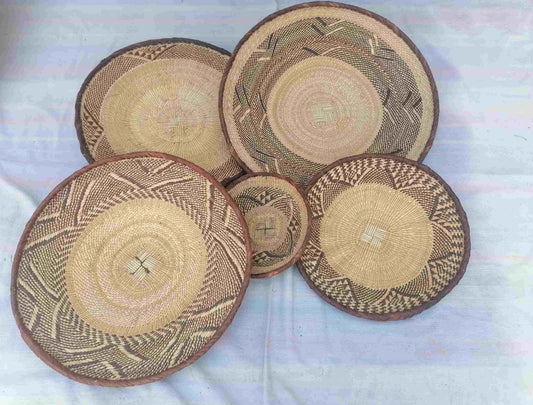 5 BINGA BASKET SET,  Coastal décor, boho style , wall basket set,  wall hanging decor , african  wall decor,  African Tonga baskets