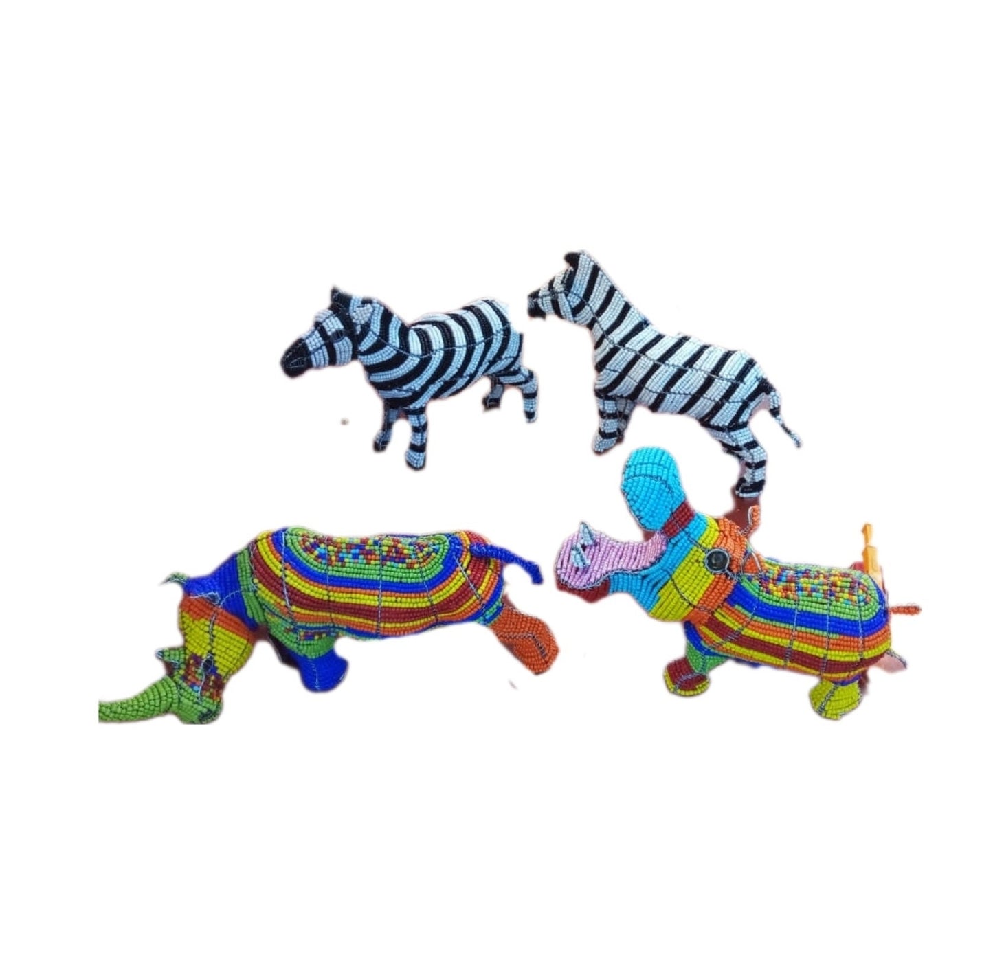 4 Beaded African Wildlife | zebra lion hippo rhino | unique home décor | Bead and Wire Animals , Home gifts, home decor boho chic