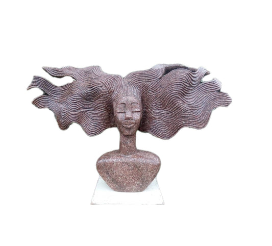 FEMALE HEAD BUST , shona stone sculpture, decorative statues, rose granite ,  lady bust statue, home decor statue, african statue,