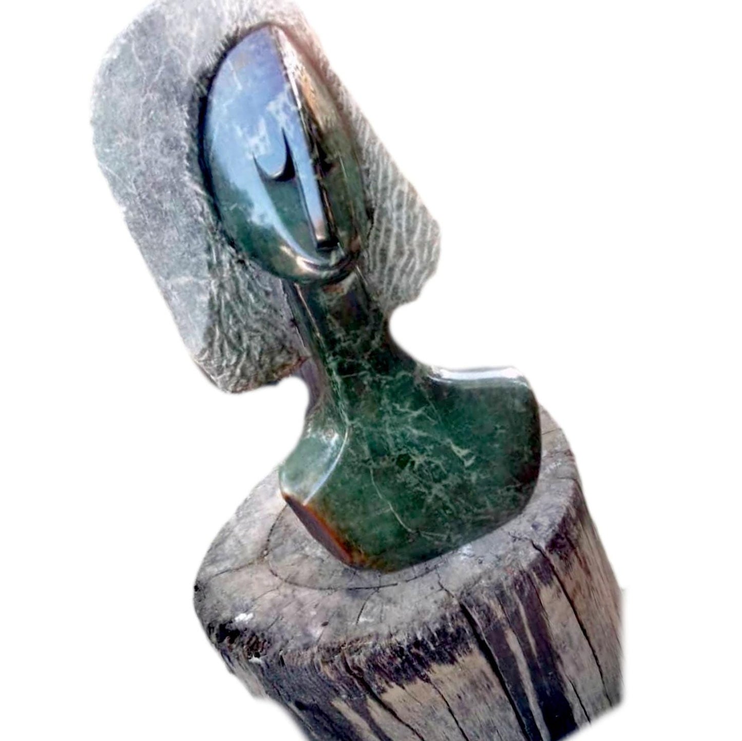 SHONA STONE SCULPTURE, female head bust, decorative statues, green serpentine stone,  lady bust statue, home decor statue, african statue,