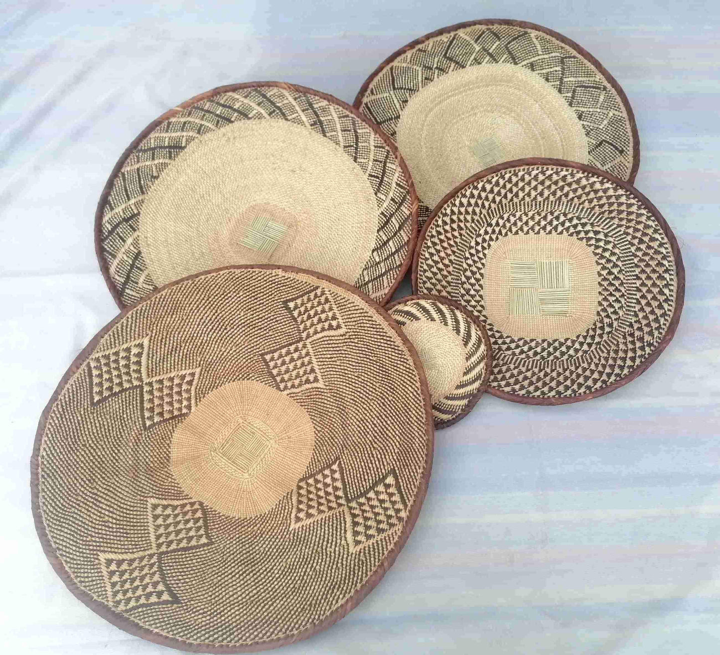 5 BINGA BASKET SET,  Coastal décor, boho style , wall basket set,  wall hanging decor , african  wall decor,  African Tonga baskets