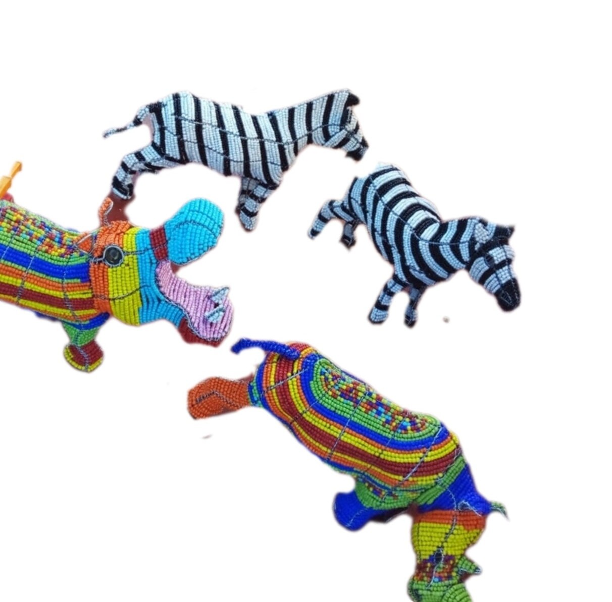4 Beaded African Wildlife | zebra lion hippo rhino | unique home décor | Bead and Wire Animals , Home gifts, home decor boho chic