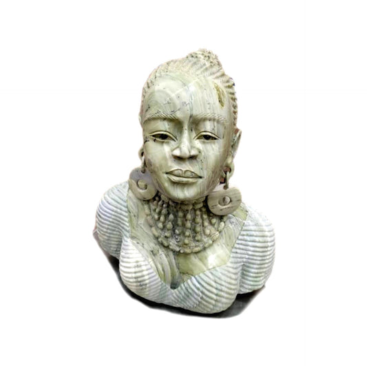 SHONA STONE SCULPTURE, lady bust statue, female head bust, butter jade stone,  home decor statue, african statue, carving stone