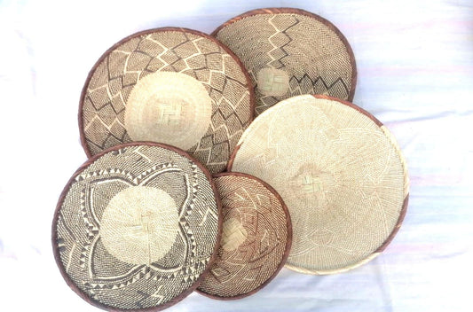 5 BINGA BASKET SET,  Coastal décor, boho style , wall basket set,  wall hanging decor , african  wall decor,  African Tonga baskets