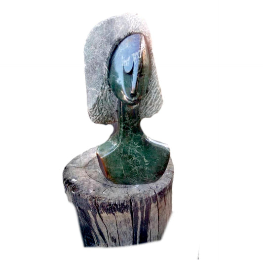 SHONA STONE SCULPTURE, female head bust, decorative statues, green serpentine stone,  lady bust statue, home decor statue, african statue,