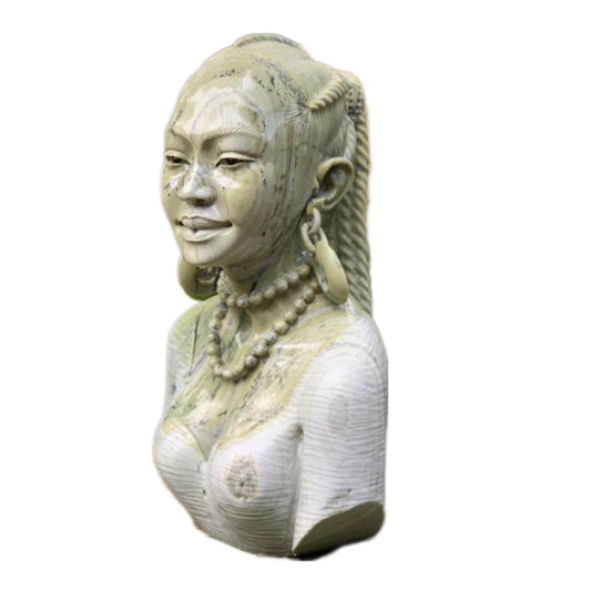 SHONA STONE SCULPTURE, lady bust statue, female head bust, butter jade stone,  home decor statue, african statue, carving stone