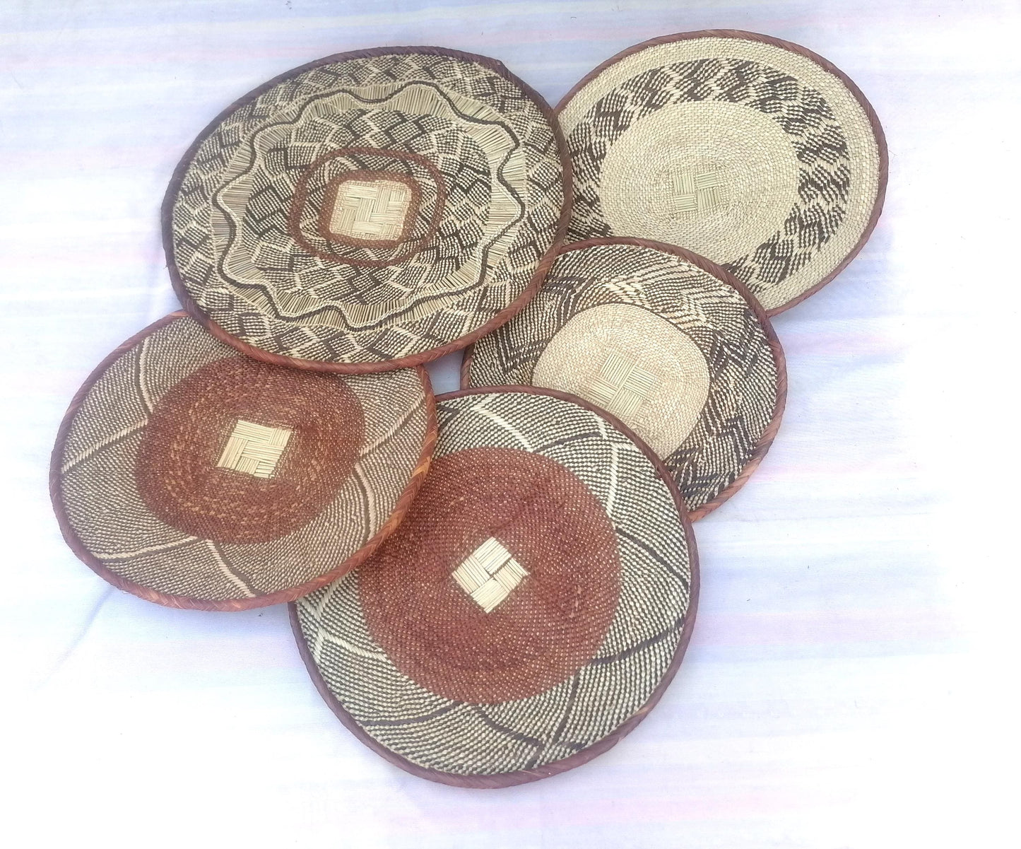 5 BINGA BASKET SET,  Coastal décor, boho style , wall basket set,  wall hanging decor , african  wall decor,  African Tonga baskets
