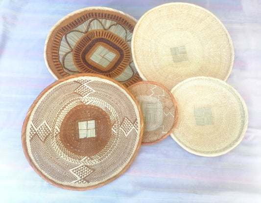 5 BINGA BASKET SET,  Coastal décor, boho style , wall basket set,  wall hanging decor , african  wall decor,  African Tonga baskets