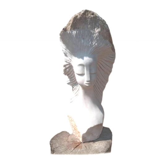 SHONA STONE SCULPTURE, lady bust statue, female head bust, dolomite stone,  home decor statue, african statue, carving stone