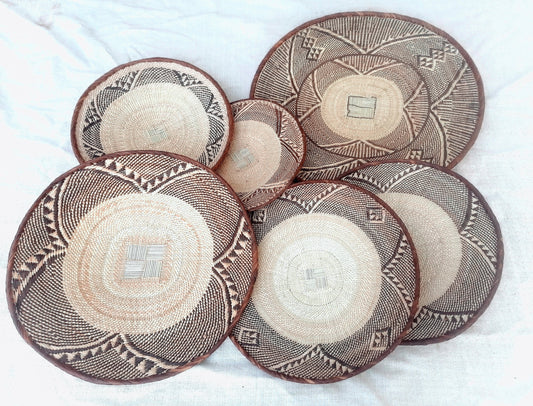6 BINGA BASKET SET,  Coastal décor, boho style , wall basket set,  wall hanging decor , african  wall decor,  African Tonga baskets