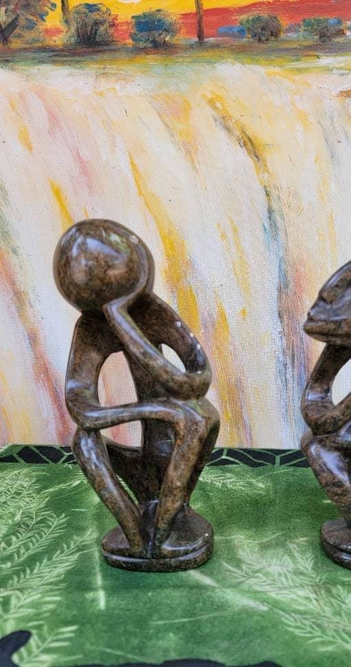 2 Shona stone sculptures - handmade gift, serpentine Statues, Home Decor Statues, African Stone Statues, Stone Sculpture Statues