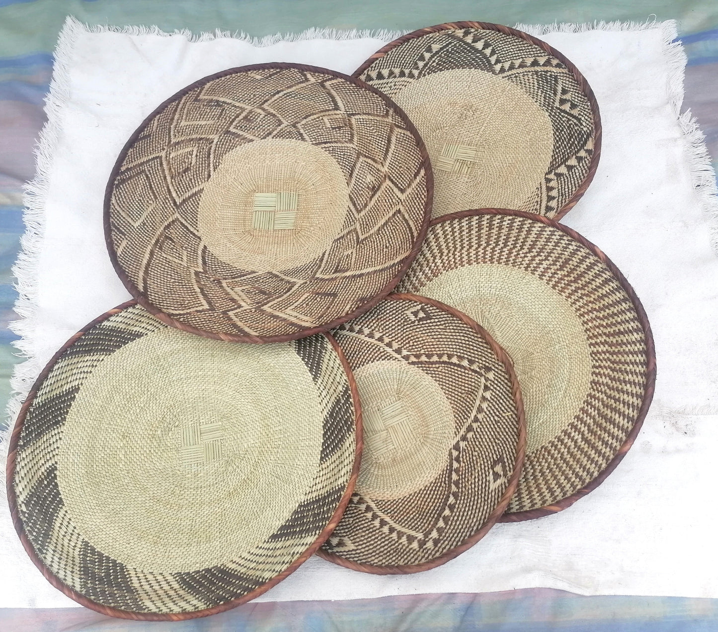 5 BINGA BASKET SET,  Coastal décor, boho style , wall basket set,  wall hanging decor , african  wall decor,  African Tonga baskets