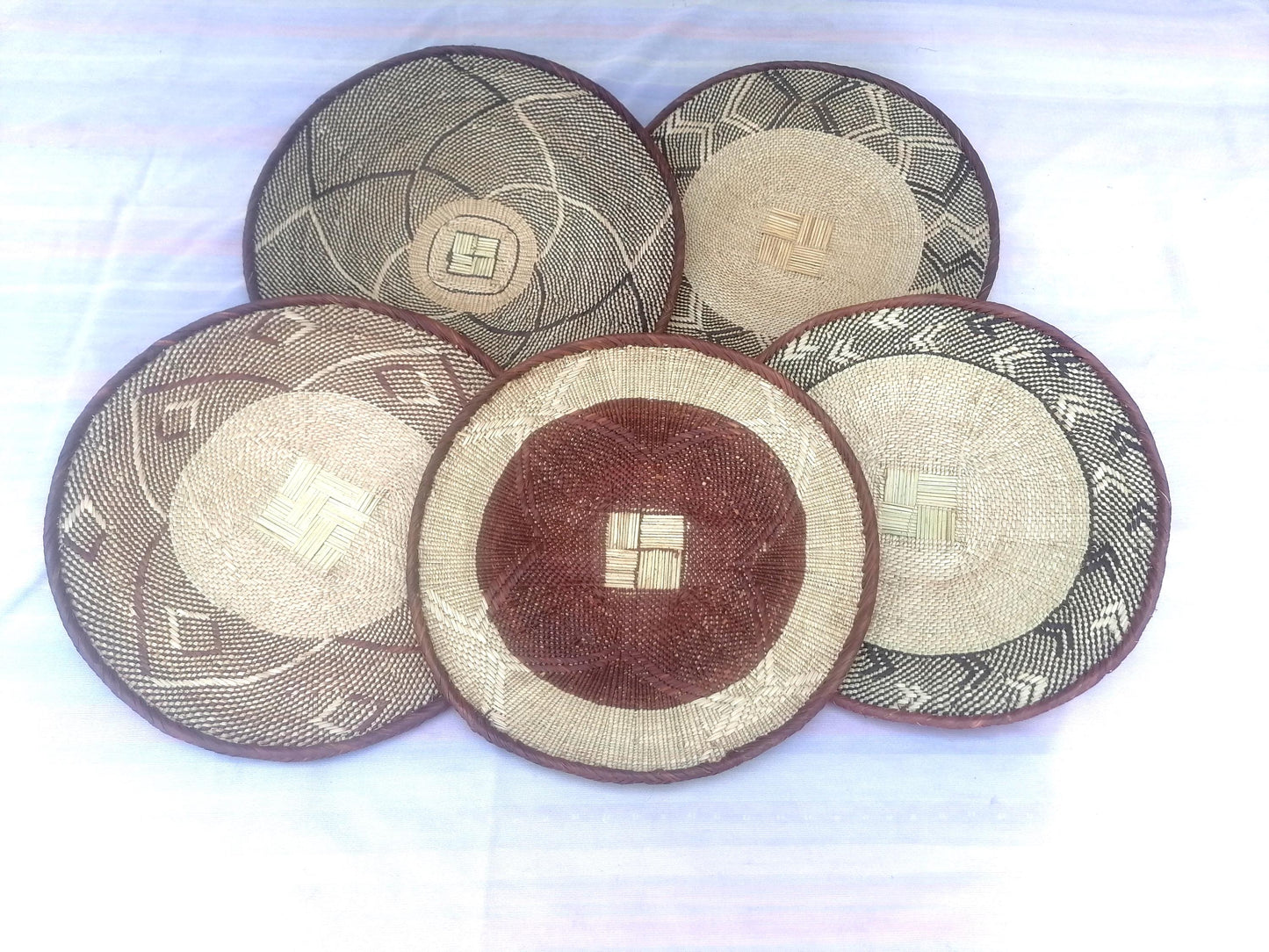 5 BINGA BASKET SET,  Coastal décor, boho style , wall basket set,  wall hanging decor , african  wall decor,  African Tonga baskets