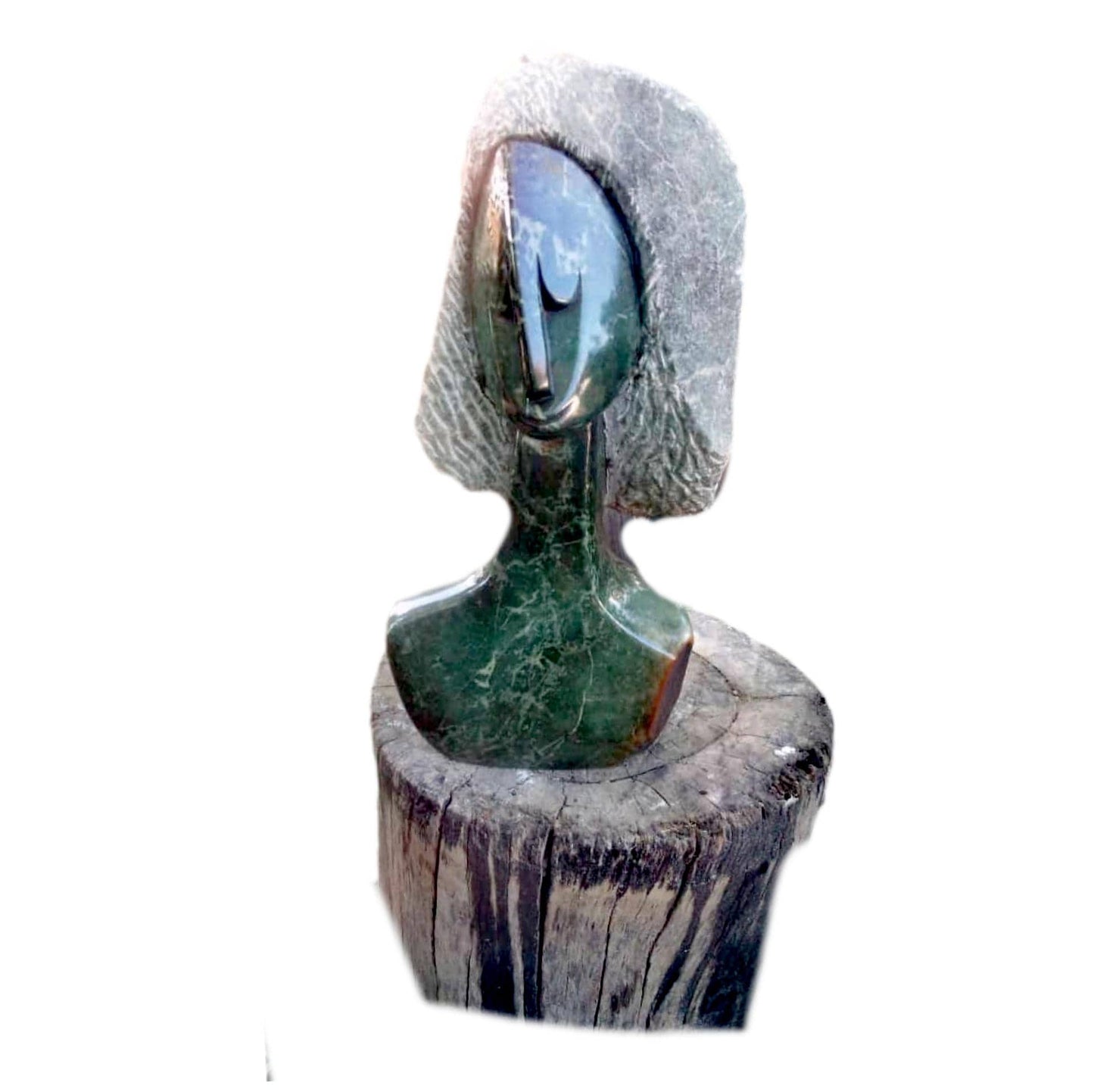 SHONA STONE SCULPTURE, female head bust, decorative statues, green serpentine stone,  lady bust statue, home decor statue, african statue,