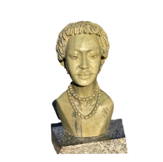 SHONA STONE SCULPTURE, lady bust statue, female head bust, butter jade stone,  home decor statue, african statue, carving stone
