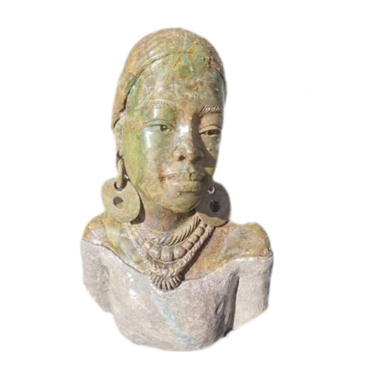 SHONA STONE SCULPTURE, lady bust statue ,  female head bust, decorative statue, verdite stone , home decor statue, african statue